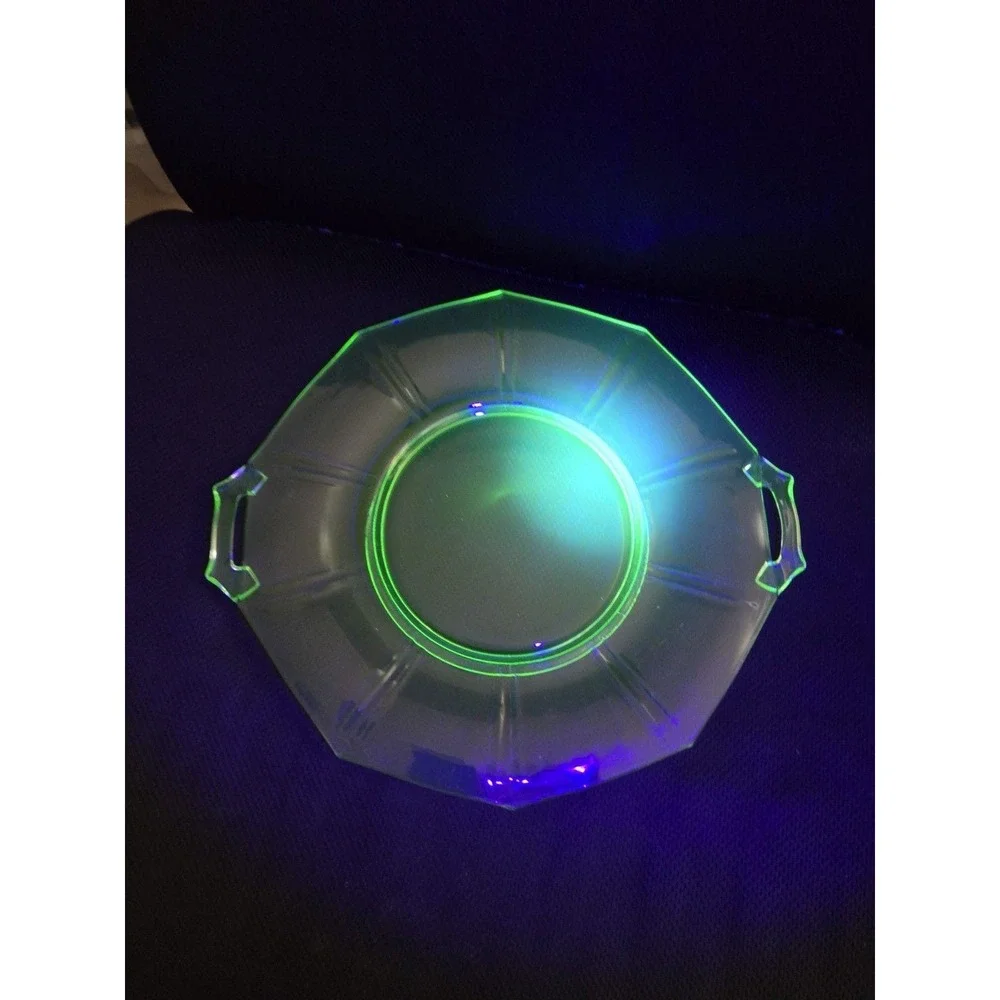 Depression‎ Glass Green Uranium Serving Plate with Handles 11.5